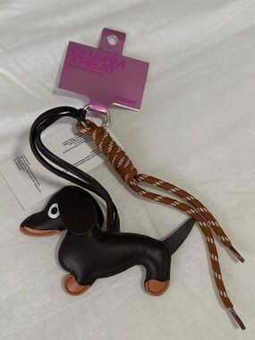 NWT H&M Brown leather dachshund keychain